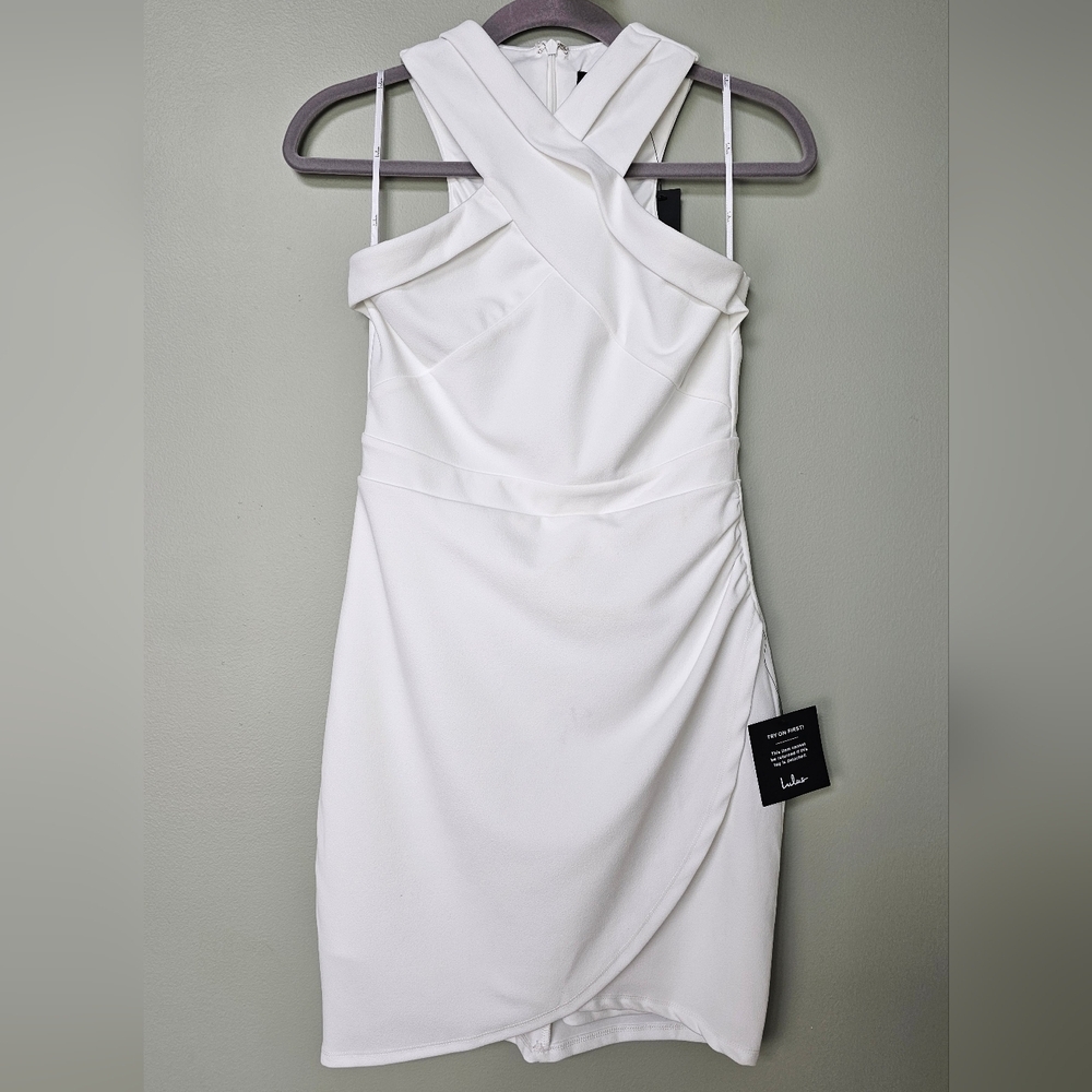 Lulus Headed to Cocktail Hour White Halter Tulip Mini Dress, Size Small - Picture 6 of 15